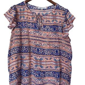 Rose+Olive Boho Paisley Print Blouse- Flutter Sleeve Tie. Size Large